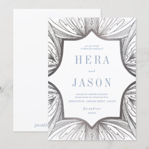 Silver en blue Art Deco Invite Kaart