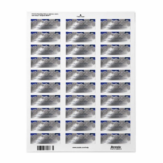 Silver- en Blue Crystal Snowflake Winter Labels (Full Sheet)
