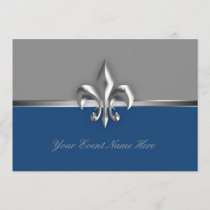 Silver en Blue Fleur de Lis Event Kaart