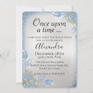 Silver en Blue Glitter Fairy Tale Theme Party Kaart