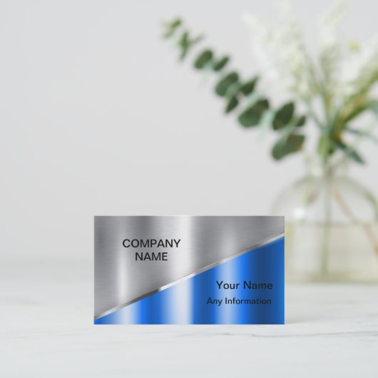 Silver en Blue Luxury Metallic Visitekaartje (Staand voorkant)