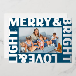 Silver en Blue Merry en Bright Love and Light Folie Feestdagenkaart