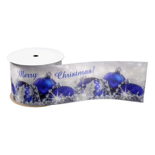 Silver en Blue Merry-kerstsatin-lint Satijnen Lint (Spoel)