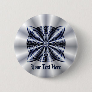 Silver en Blue Metallic Celtic Knot Original Art Ronde Button 5,7 Cm