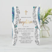Silver- en Blue Mineral Stone Baptisme Kaart (Staand voorkant)