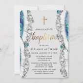 Silver- en Blue Mineral Stone Baptisme Kaart (Voorkant)