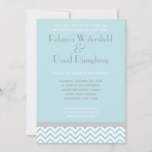Silver en Blue Modern Chevron Wedding Invitation Kaart (Voorkant)