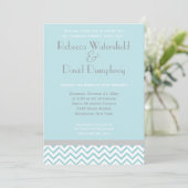 Silver en Blue Modern Chevron Wedding Invitation Kaart (Staand voorkant)