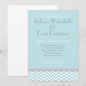 Silver en Blue Modern Chevron Wedding Invitation Kaart (Voorkant / Achterkant)