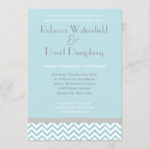 Silver en Blue Modern Chevron Wedding Invitation Kaart