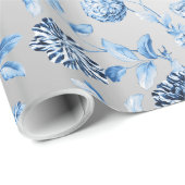 Silver en Blue Modern  Floral Toile Cadeaupapier (Rol Hoek)