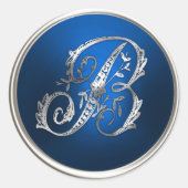 Silver en Blue Monogram B Envelope Seal Ronde Sticker (Voorkant)