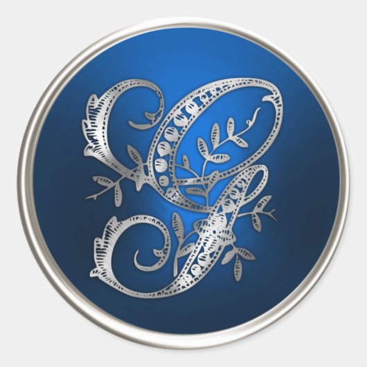 Silver en Blue Monogram G Envelope Seal Ronde Sticker (Voorkant)