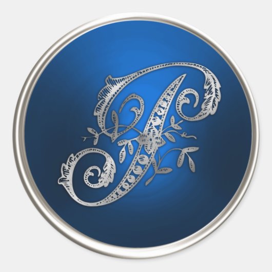 Silver en Blue Monogram P Envelope Seal Ronde Sticker (Voorkant)