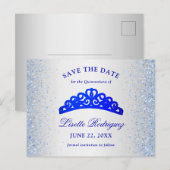 Silver en Blue Quinceanera bewaren de datum Briefkaart (Voorkant / Achterkant)