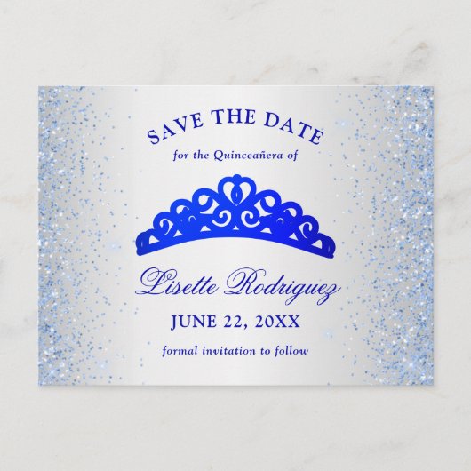Silver en Blue Quinceanera bewaren de datum Briefkaart (Voorkant)