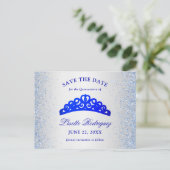 Silver en Blue Quinceanera bewaren de datum Briefkaart (Staand voorkant)