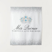 Silver en Blue Quinceanera Photo Booth Wandkleed (Voorkant)