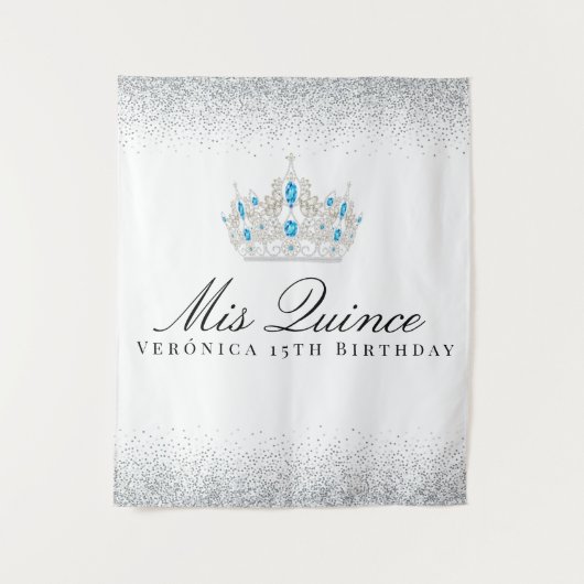 Silver en Blue Quinceanera Photo Booth Wandkleed (Voorkant)