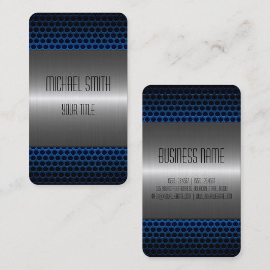 Silver en Blue Roestvrij staalgat Visitekaartje (Voorkant / Achterkant)