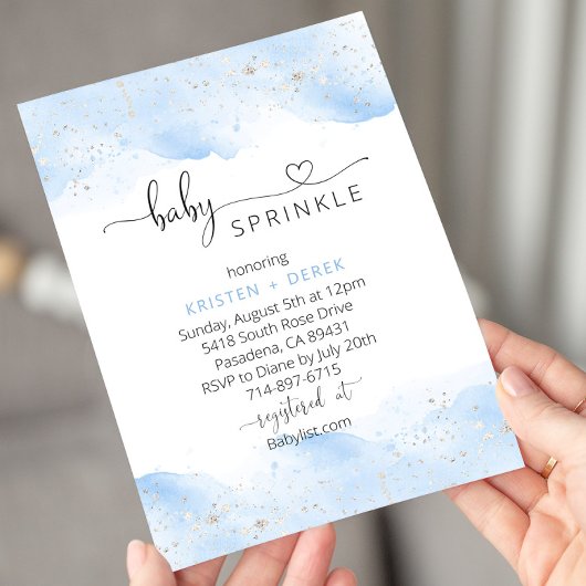 Silver en Blue Waterverf Baby shower Sprinkle Kaart
