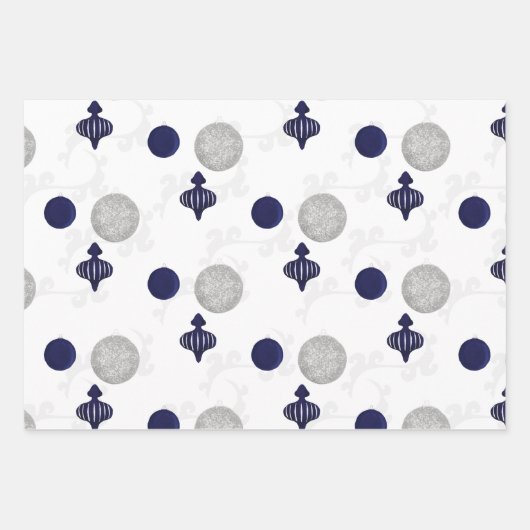 Silver- en Blue-Waterverf bomen en siervoorwerpen Inpakpapier Vel (Voorkant 3)