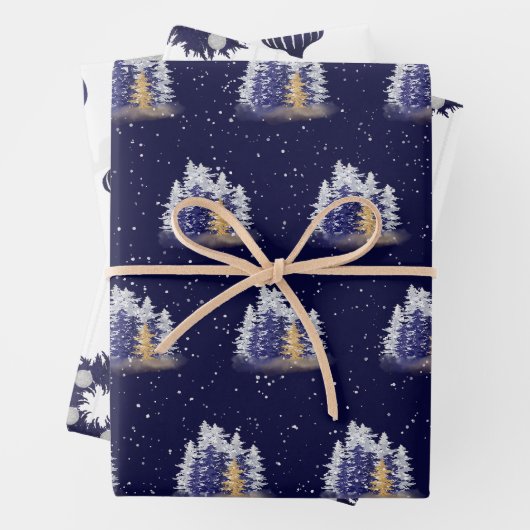 Silver- en Blue-Waterverf bomen en siervoorwerpen Inpakpapier Vel (In situ)