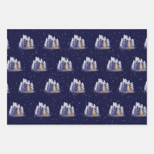 Silver- en Blue-Waterverf bomen en siervoorwerpen Inpakpapier Vel (Voorkant)