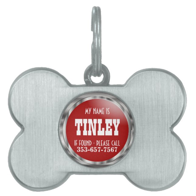 Silver en Deep Red | DIY-naam Huisdieren Naamplaatje (voorkant)
