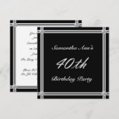 Silver en Diamond op Black, 40th Birthday Party Kaart (Voorkant / Achterkant)