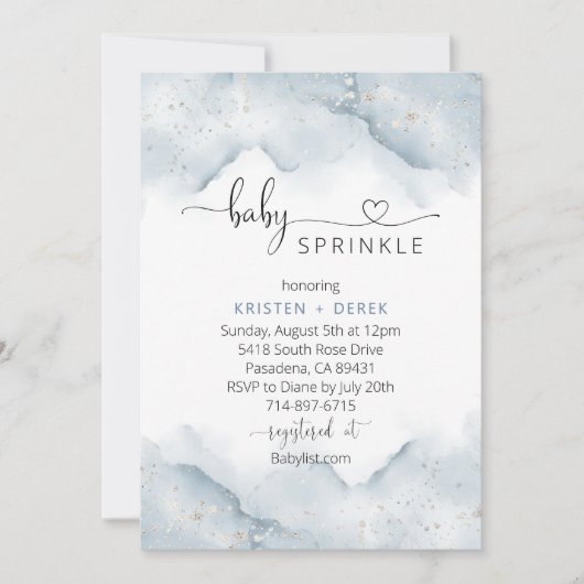 Silver en Dusty Blue Waterverf Baby Sprinkle Kaart (Voorkant)