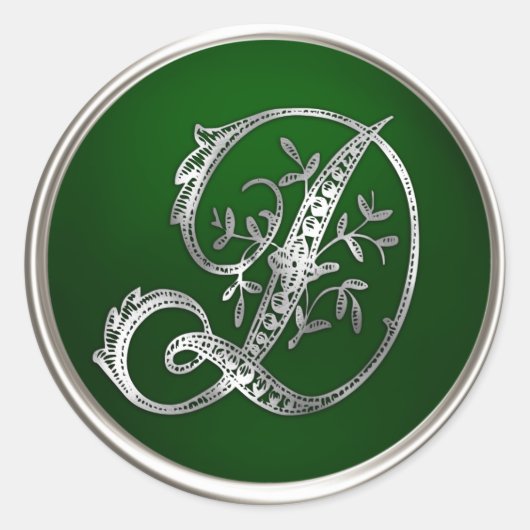 Silver en Emerald Monogram D Envelope Seal Ronde Sticker (Voorkant)