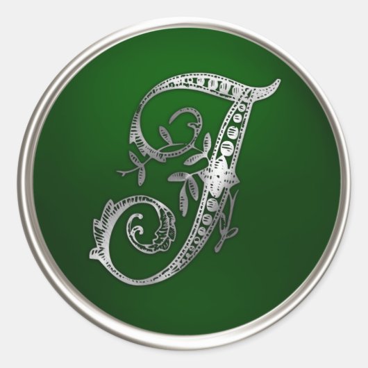 Silver en Emerald Monogram I Envelope Seal Ronde Sticker (Voorkant)