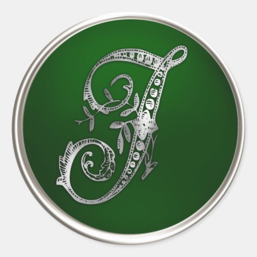 Silver en Emerald Monogram J Envelope Seal Ronde Sticker (Voorkant)