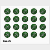Silver en Emerald Monogram R Envelope Seal Ronde Sticker (Vel)