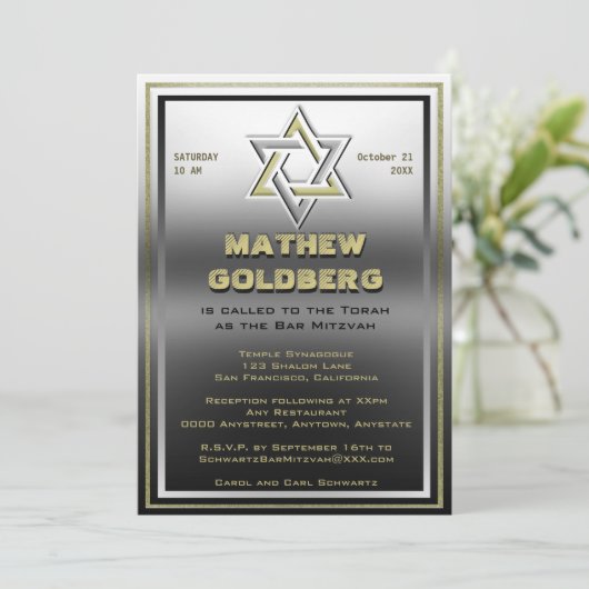 Silver en Gold Barmitzvah Kaart (Staand voorkant)