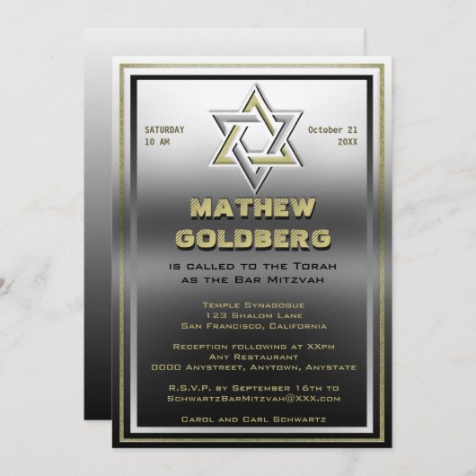 Silver en Gold Barmitzvah Kaart (Voorkant / Achterkant)