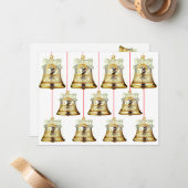 Silver en Gold Bells kerstkaart Notitiekaartje (Voorkant / Achterkant in situ)