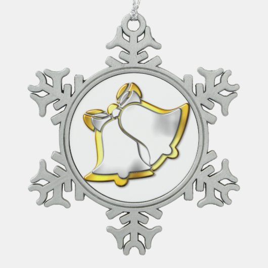 Silver en Gold Bells Kerstmis Tin Sneeuwvlok Ornament (Voorkant)