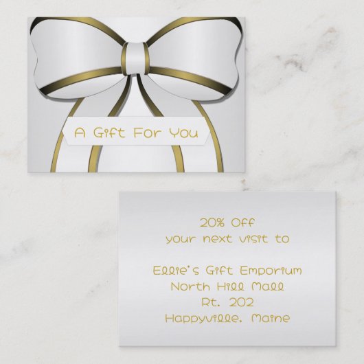 Silver en Gold Big Bow Cadeau Kaart Certificaten (Voorkant / Achterkant)