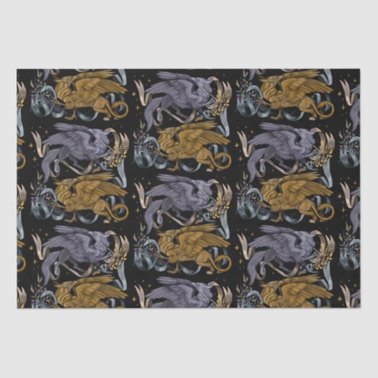 Silver en Gold Griffin Pattern Tissuepapier (Voorkant)