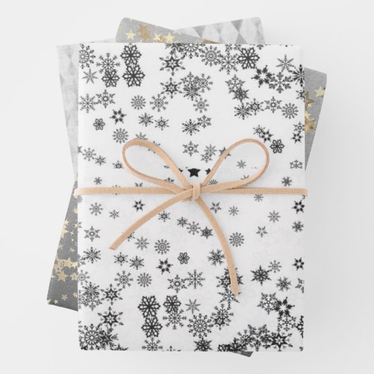 Silver en Gold Harlequin Snowflakes Stars Inpakpapier Vel (In situ)