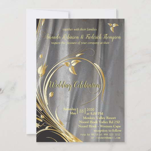 Silver- en Gold Leaf Wedding Kaart (Voorkant)