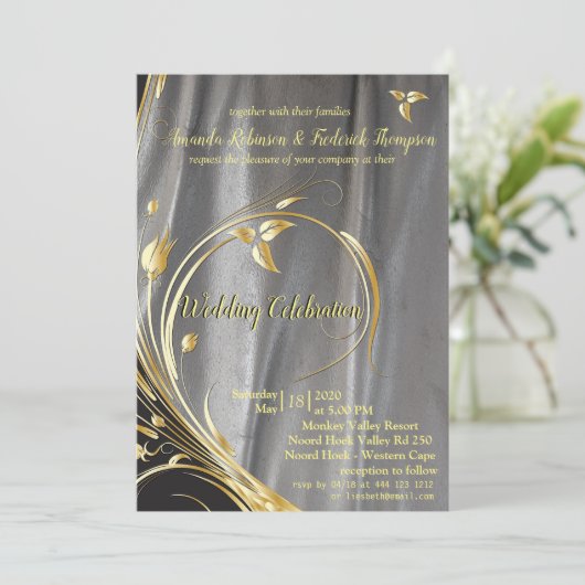 Silver- en Gold Leaf Wedding Kaart (Staand voorkant)