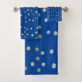Silver- en Gold Polka-punten op blauw Bad Handdoek