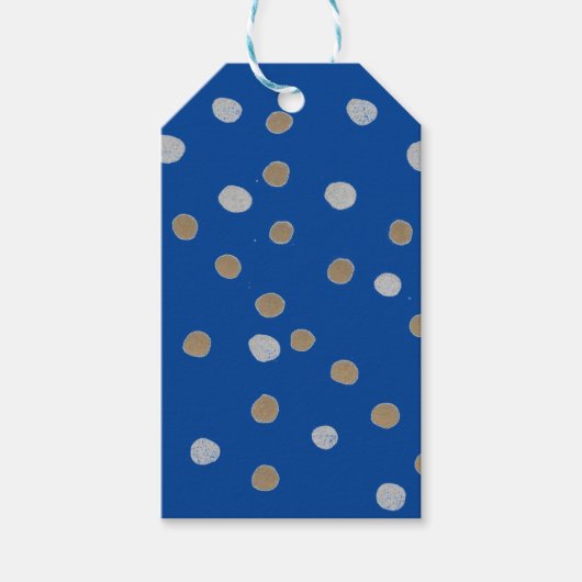 Silver- en Gold Polka-punten op blauw Cadeaulabel (Voorkant)