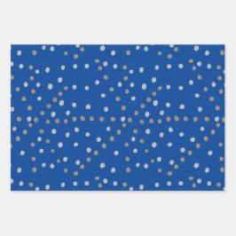 Silver- en Gold Polka-punten op blauw Inpakpapier Vel