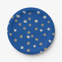 Silver- en Gold Polka-punten op blauw Papieren Bordje