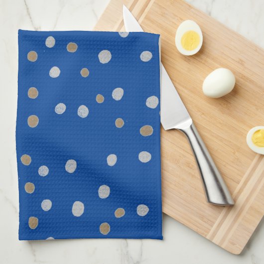 Silver- en Gold Polka-punten op blauw Theedoek (Quarter Fold)