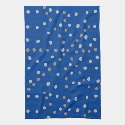 Silver- en Gold Polka-punten op blauw Theedoek (Verticaal)